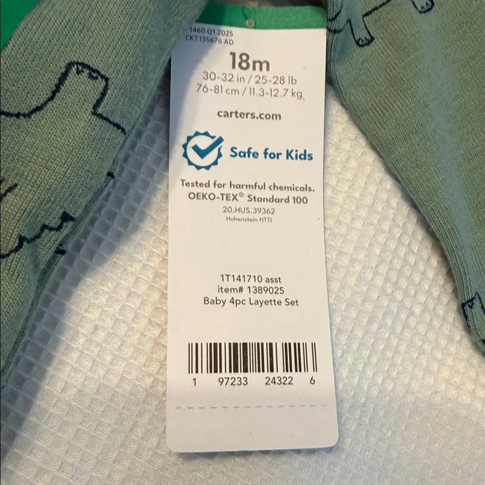 Carter's Baby 4 pcs Layette Set Olive Green and Blue Dino and Stripes 18 Months